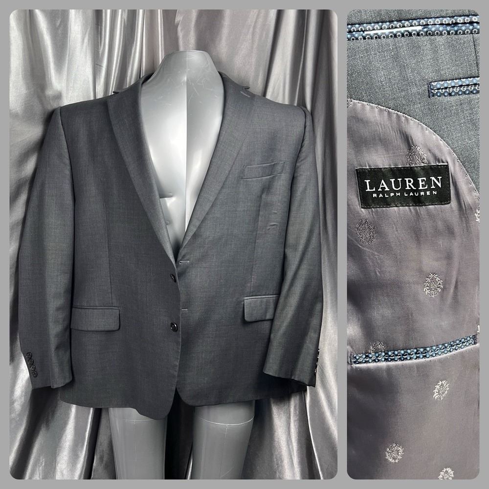 Lauren Ralph Lauren Blazer Jacket 50R Gray Wool Blend Natural Stretch Mens Coat